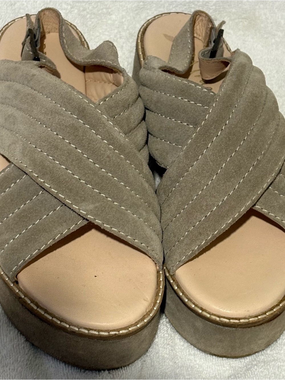 Women’s Taupe Suede Cross-Strap Platform Sandals